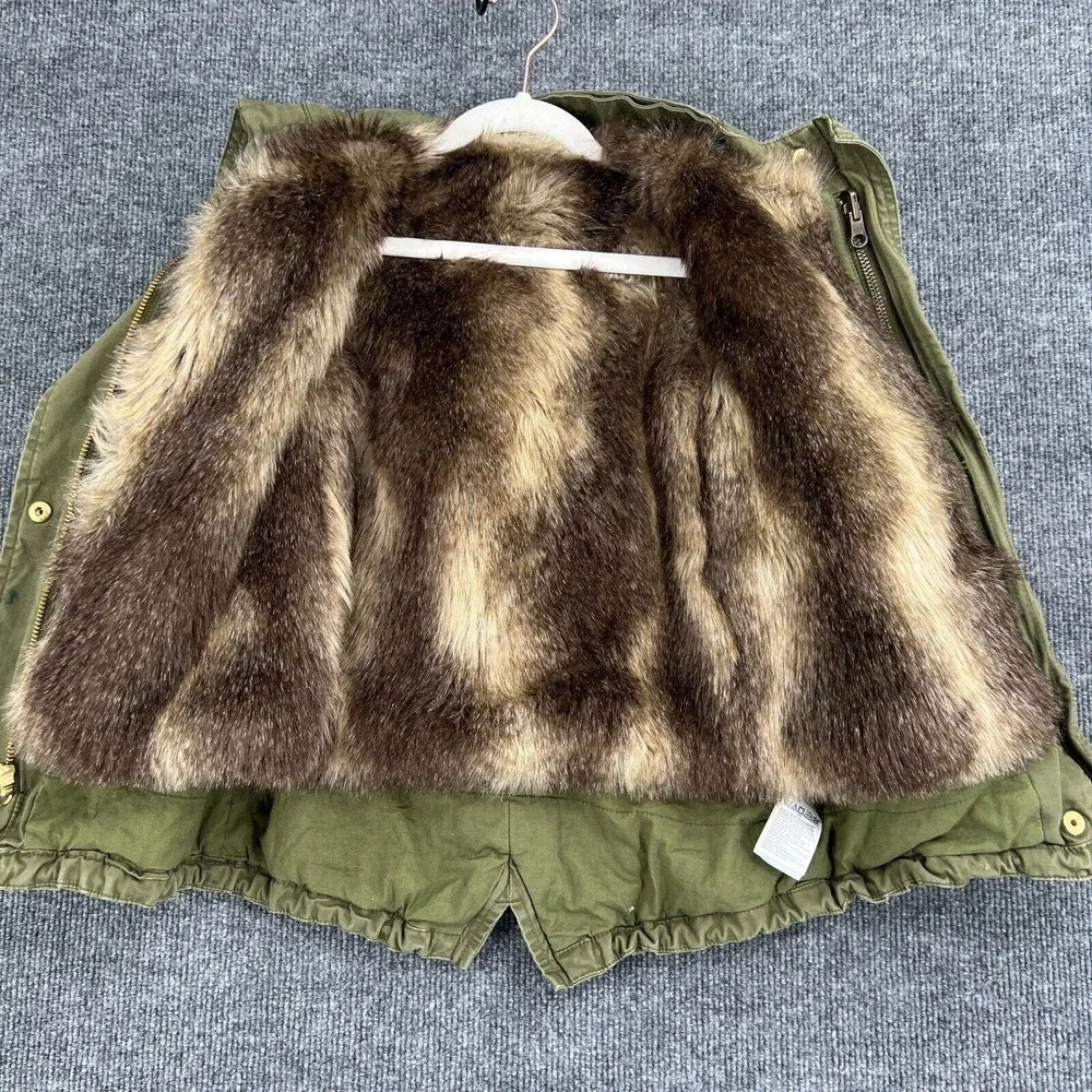 Baby Gap Girls 3T Olive Green Coat Anorak Hooded Heavyweight Removable Fur Vest